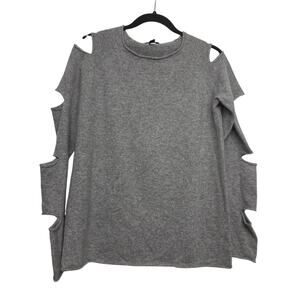 AQUA 100% Cashmere Gray Cold‎ Shoulder Cutout Sweater Cozy Top Women’s Medium